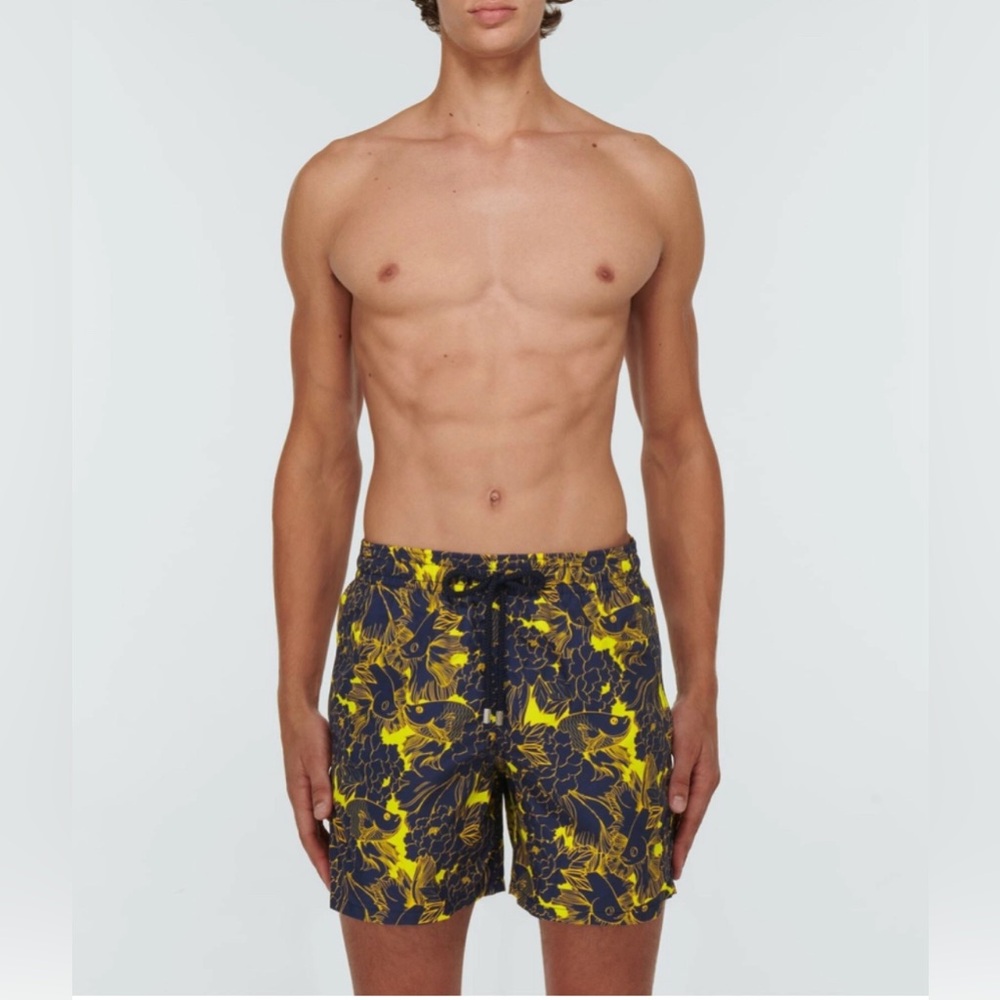 Vilebrequin Navy and Yellow Floral Swim Trunks